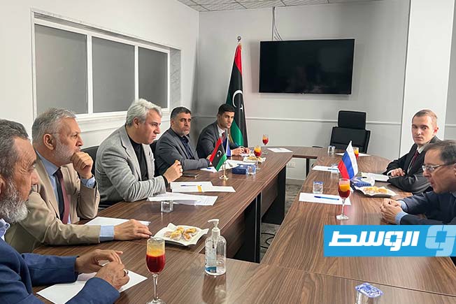 جانب من لقاء «كتلة التوافق الوطني» بالمجلس الأعلى للدولة مع سفير روسيا لدى ليبيا أيدار أغانين، 22 يناير 2025 (صفحة الكتلة على فيسبوك)