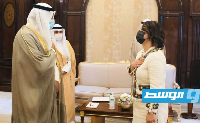 لقاء المنقوش مع رئيس وزراء الكويت، الأحد 3 أكتوبر 2021. (الخارجية الليبية)