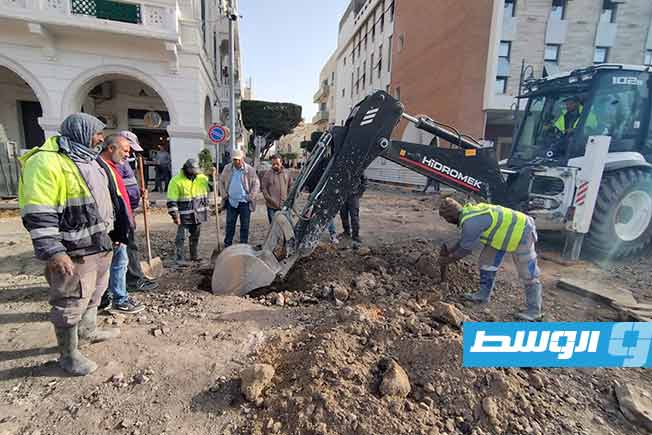 من أعمال تنفيذ خط تصريف مياه الأمطار بـ«ميدان الشهداء»، 2 فبراير 2025. (شركة المياه)