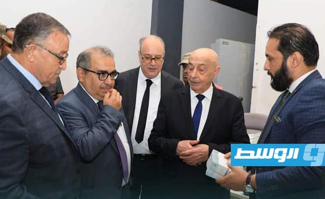 جانب من زيارة عقيلة صالح للمصرف المركزي بنغازي، الأول من أغسطس 2022. (مجلس النواب)