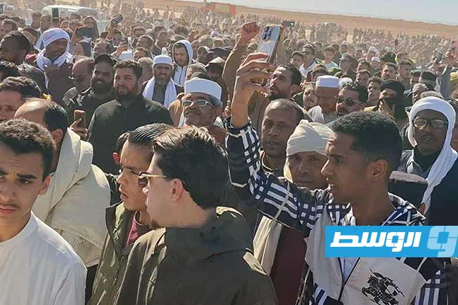 تشييع سيف القذافي إلى مثواه الأخير في بني وليد، 6 فبراير 2026. (بوابة الوسط)