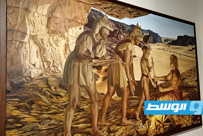 لوحة تحاكي ما قبل التاريخ للفنانة شفاء سالم (خاص الوسط)