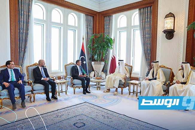 لقاء الدبيبة مع أمير قطر في الدوحة، 26 فبراير 2025. (حكومتنا)