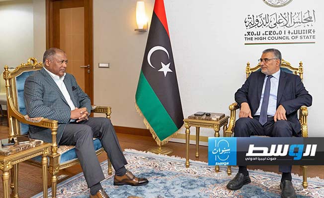 من لقاء تكالة (يمين) والمبروك في طرابلس، 6 يونيو 2024. (مجلس الدولة)