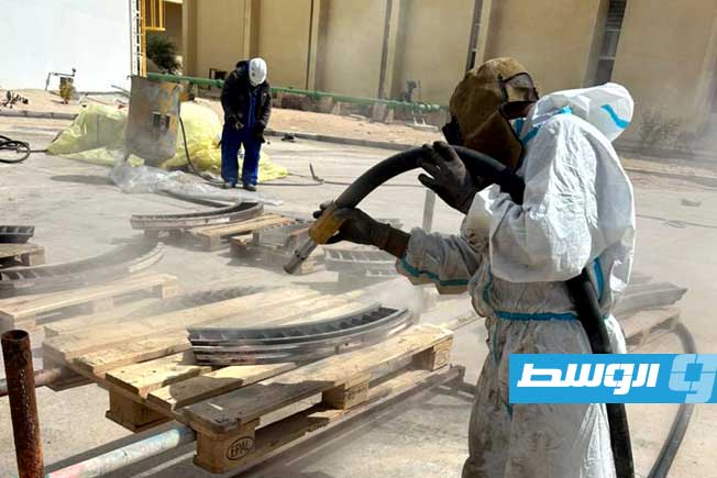 من أعمال العمرة الجسيمة للوحدة الخامسة بمحطة كهرباء شمال بنغازي للدورة المزدوجة، الإثنين 13 أكتوبر 2025 (الشركة العامة للكهرباء)