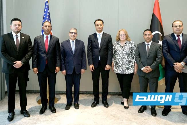 لقاء بلقاسم حفتر مع القائم بالأعمال الأميركي جيرمي برنت والوفد المرافق له، الثلاثاء 9 يونيو 2026. (صندوق التنمية وإعادة إعمار ليبيا)