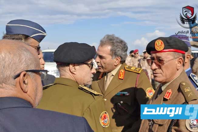 من المراسم العسكرية بالكلية الجوية في مصراتة لتوديع ضحايا طائرة الحداد في أنقرة، السبت 27 ديسمبر 2025 (المركز الإعلامي قوة مكافحه الإرهاب)
