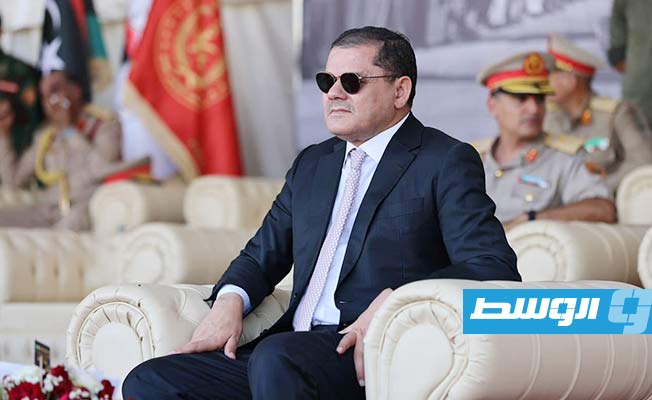 الدبيبة خلال احتفالية الذكرى 82 لتأسيس الجيش الليبي في ميدان الشهداء بطرابلس. الثلاثاء 9 أغسطس 2022 (صفحة حكومة الوحدة الوطنية على فيسبوك)