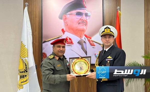 لقاء الفريق خيري التميمي مع الملحق العسكري التركي بمقر القيادة العامة بمنطقة الرجمة في بنغازي، الخميس 7 نوفمبر 2024. (الفريق خيري التميمي)