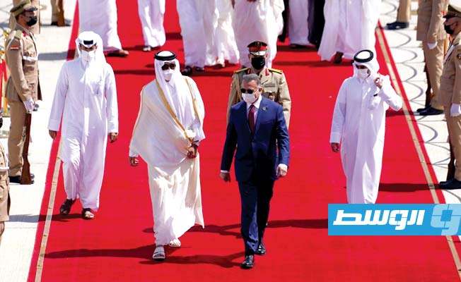 أمير قطر تميم بن حمد مع رئيس وزراء العراق مصطفى الكاظمي، بغداد , 28 أغسطس 2021. (وكالة الأنباء العراقية)