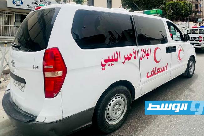 سيارة تابعة للهلال الأحمر لإجلاء أشخاص في طرابلس، 14 مايو 2025 (الهلال الأحمر - فرع طرابلس)