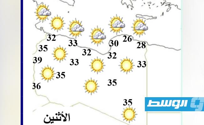 درجات الحرارة المتوقعة ليوم الإثنين 21 سبتمبر 2020. (المركز الوطني للأرصاد)