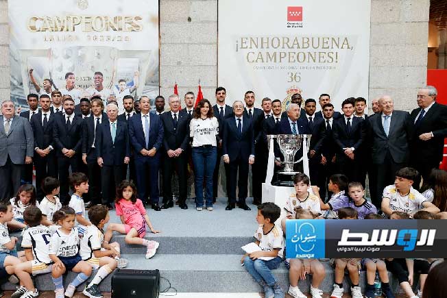 من احتفال لاعبي ريال مدريد بالدوري الإسباني، 12 مايو 2024 (لقطة من فيديو: حساب ريال مدريد على منصة إكس)