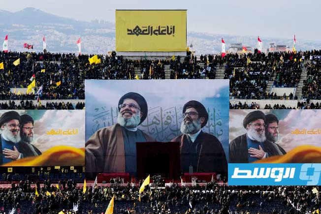 الآلاف من أنصار حزب الله اللبناني خلال مراسم تشييع حسن نصر الله.. 23 فبراير 2025. (الإنترنت)