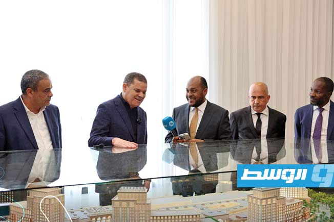الدبيبة خلال إطلاق مشروع استكمال «مول زمرد» بطريق المطار، الأربعاء 5 مارس 2025 (منصة حكومتنا)