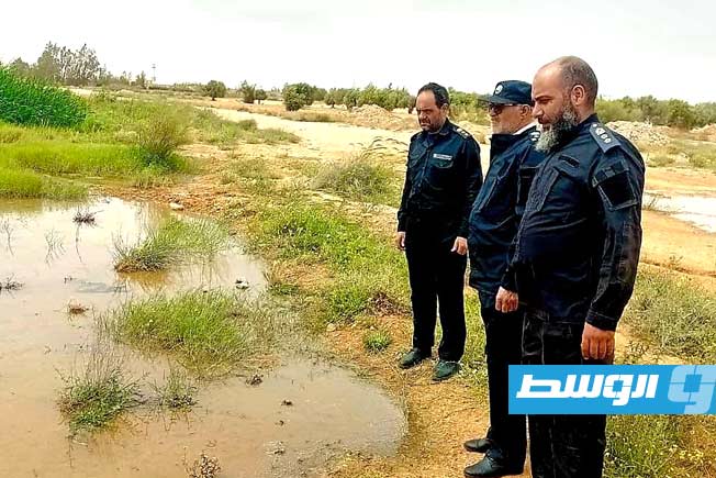 تسريب مياه من محطة للنهر الصناعي بمنظومة الحساونة، 24 مارس 2025. (جهاز الشرطة الزراعية)