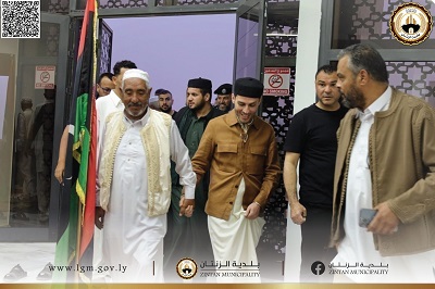 جانب من حضور وفد من حكومة الدبيبة مائدة إفطار جماعية في الزنتان، الإثنين 23 مارس 2025 (بلدية الزنتان)