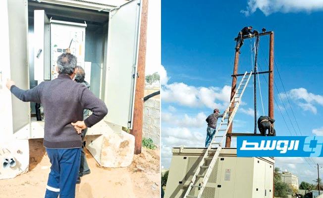 تركيب محطة جاهزة سعة 500 ك.ف بمنطقة الرملة, 13 يناير 2021. (الشركة العامة للكهرباء)