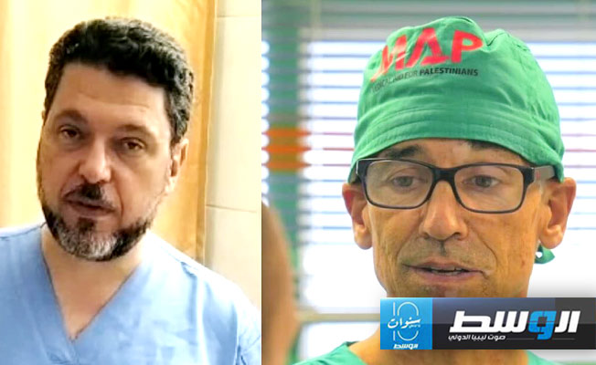 الجراح البريطاني عمار درويش والجراح نظام محمود خلال عملهم في قطاع غزة. (ذا غارديان)