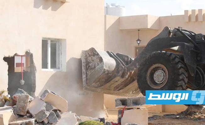 جانب من المرحلة الثانية من إزالة المباني المخالفة في قصر خيار، 18 ديسمبر 2022. (وزارة الداخلية بحكومة الوحدة الوطنية الموقتة)