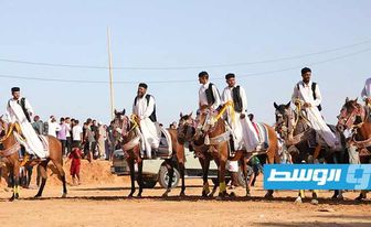 وزير الشباب خلال افتتاح الهيئة الوطنية للفروسية الشعبية بصبراتة.، 11 أغسطس (صفحة وزارة الشباب على فيسبوك)