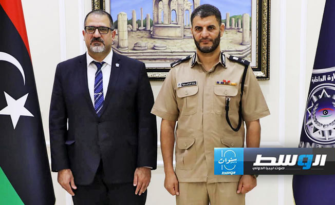 لقاء الطرابلسي مع ممثل «يونيسف» في ليبيا محمد فياضي، الأربعاء 16 أكتوبر 2024. (وزارة الداخلية)