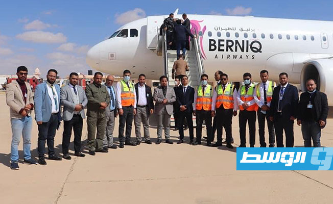 حفل ترحيب بوفد شركة برنيق للطيران المدني في مطار طبرق, 2 مارس 2021. (الإنترنت)