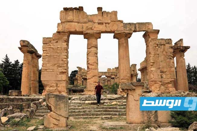 الموقع الأثري لأبولونيا، بالقرب من بلدة سوسة على الساحل الشمالي الشرقي لليبيا، في 18 مايو 2026. (أ ف ب)