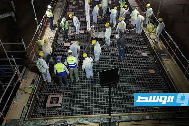 من أعمال صب خرسانة التوربينة الثالثة بمحطة جنوب طرابلس، 26 مارس 2025. (شركة الكهرباء)