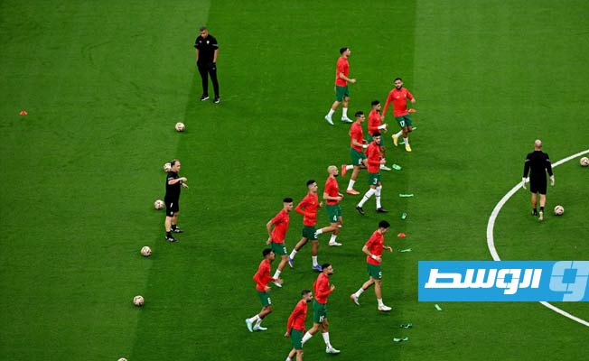 عمليات إحماء المنتخب المغربي قبل مواجهة فرنسا في نصف نهائي كأس العالم، 14 ديسمبر 2022. (الإنترنت)