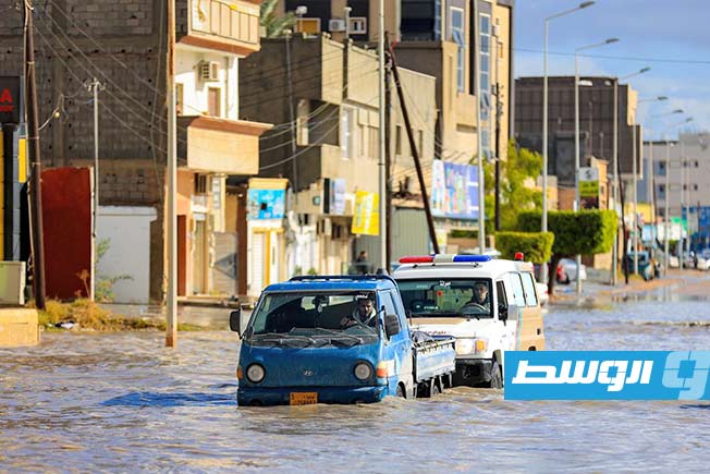 شوارع مصراتة غارقة في مياه الأمطار، 6 ديسمبر 2025 (مركز طب الطوارئ)