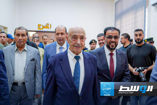 من افتتاح حماد وعقيلة وبالقاسم حفتر مشاريع خدمية في أجدابيا، 31 يوليو 2024. (حكومة حماد)