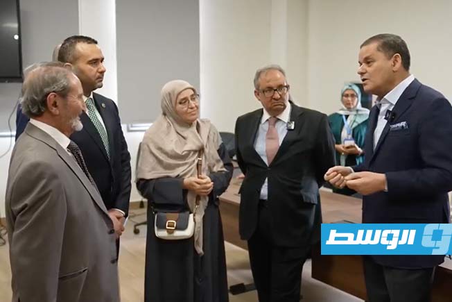 الدبيبة يشهد احتفالية وزارة الصحة استراتيجيتها للإصلاح، 14 فبراير 2026. (لقطة مثبتة من فيديو: المكتب الإعلامي للدبيبة)