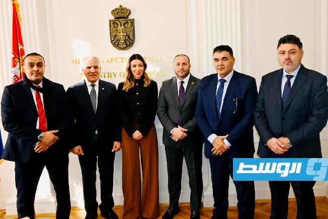 مراسم التوقيع على مذكرة التفاهم لتعزيز العلاقات الاقتصادية والتجارية بين ليبيا وصربيا، الأربعاء 10 ديسمبر 2025. (الاتحاد العام لغرف التجارة والصناعة والزراعة)
