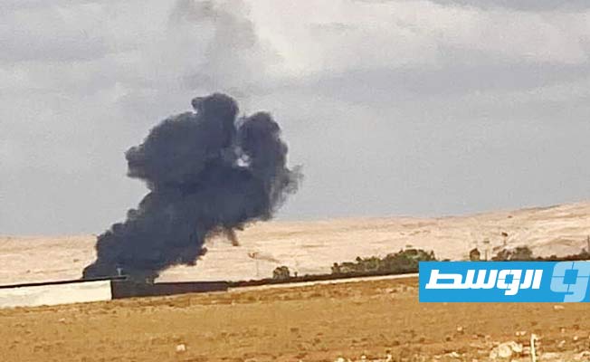 آثار سقوط الطائرة في بنغازي، 22 أغسطس 2022. (لقطة مثبتة من تسجيل مصور)