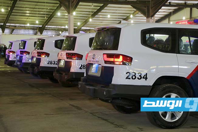 سيارات شرطة جديدة سلمتها مديرية أمن بنغازي لقسم النجدة، الخميس 12 فبراير 2026 (مديرية أمن بنغازي الكبرى،)