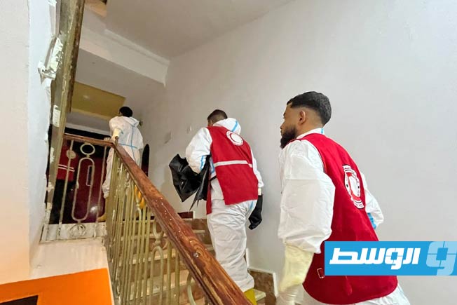 رجال الهلال الأحمر في الطريق لانتشال جثة بمنطقة ميزران, السبت 30 أغسطس 2025. (جمعية الهلال الاحمر الليبي فرع طرابلس)