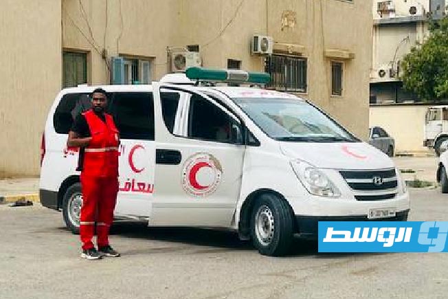 سيارة تابعة للهلال الأحمر لإجلاء أشخاص في طرابلس، 14 مايو 2025 (الهلال الأحمر - فرع طرابلس)
