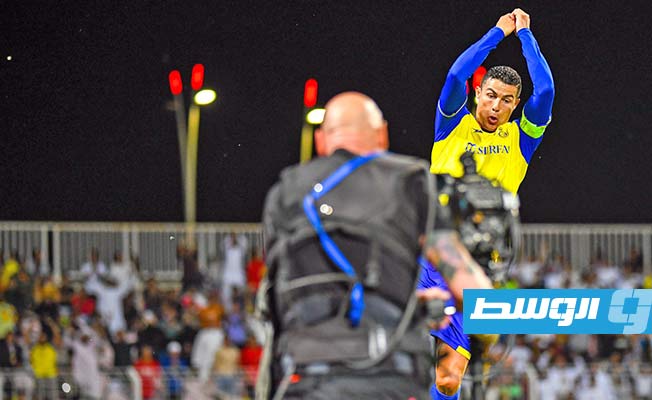البرتغالي كريستيانو رونالدو لاعب النصر السعودي يحتفل بهدفه في مرمى الوحدة، الخميس 9 فبرير 2023 (تويتر)
