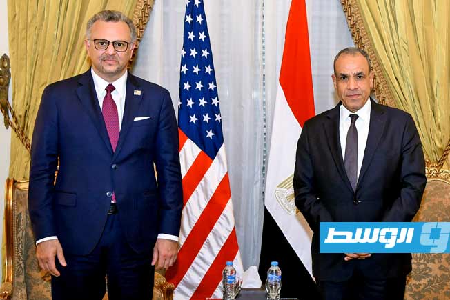 وزير الخارجية المصري بدر عبدالعاطي (يمين)، وكبير مستشاري الرئيس الأميركي للشؤون العربية والأفريقية مسعد بولس (يسار). (الإنترنت).