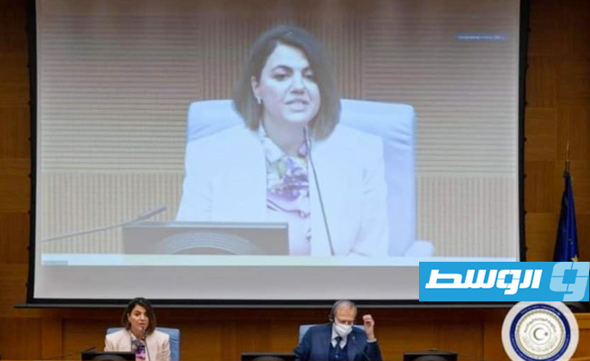 جانب من زيارة المنقوش إلى إيطاليا. (السفارة الليبية لدى روما)