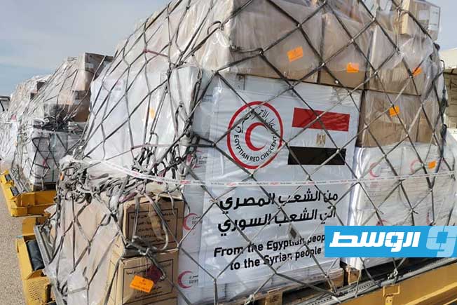 صورة للمساعدات المرسلة من مصر بعد وصولها إلى دمشق (الصفحة الرسمية للخارجية المصرية)