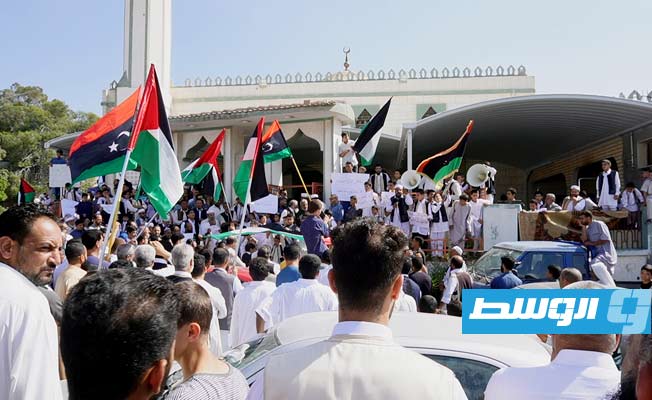 مظاهرات في مسلاتة تضامنا مع غزة، 13 أكتوبر 2023. (قناة الوسط)