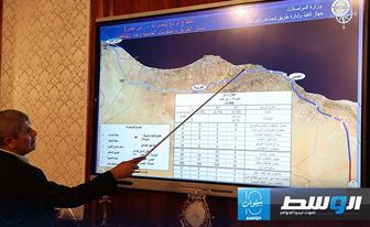 اجتماع الدبيبة مع جهاز تنفيذ وإدارة طريق امساعد- رأس اجدير، الأحد 28 يوليو 2024. (حكومتنا)