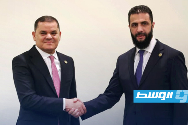 لقاء الدبيبة مع الشرع في أنطاليا، 11 أبريل 2025. (منصة حكومتنا)