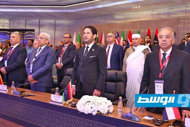 مشاركون في أعمال المؤتمر العام الثاني للمجلس البرلماني الآسيوي الأفريقي في بنغازي، الإثنين 15 يونيو 2026 (الناطق باسم مجلس النواب عبدالله بليحق)