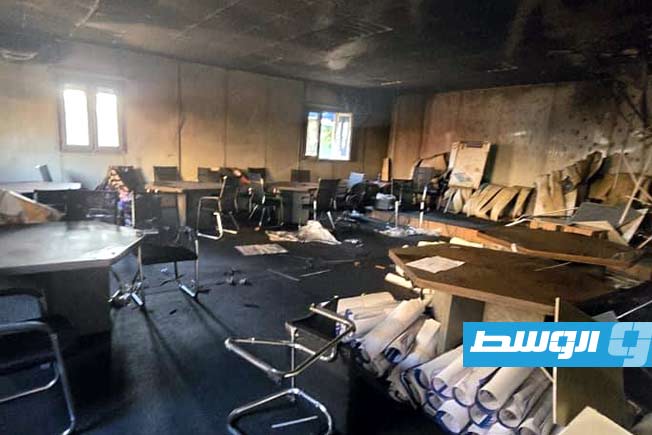 حرق مقر فرع المفوضية في الزاوية، 15 أغسطس 2025. (مفوضية الانتخابات)