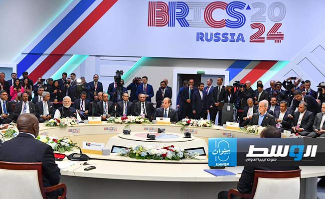 السيسي يتحدث أمام قمة مجموعة «بريكس» في مدينة قازان الروسية، 23 أكتوبر 2024. (الرئاسة المصرية)