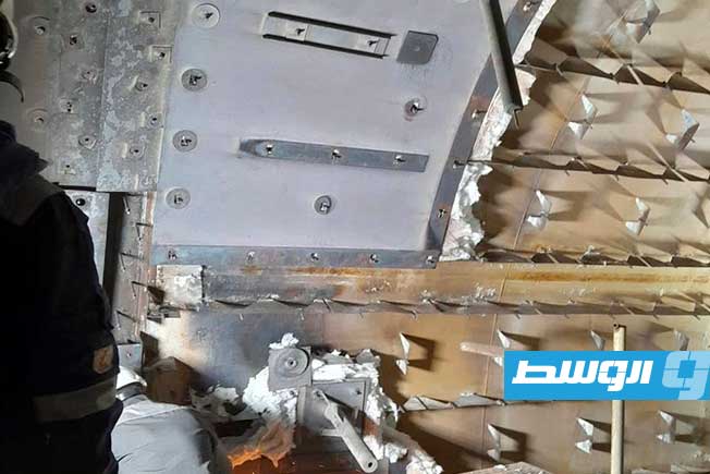 من أعمال صيانة مدخنة العادم للوحدة الخامسة بمحطة الزويتينة الغازية، الأربعاء 25 فبراير 2026 (وزارة الكهرباء بالحكومة المكلفة من مجلس النواب)