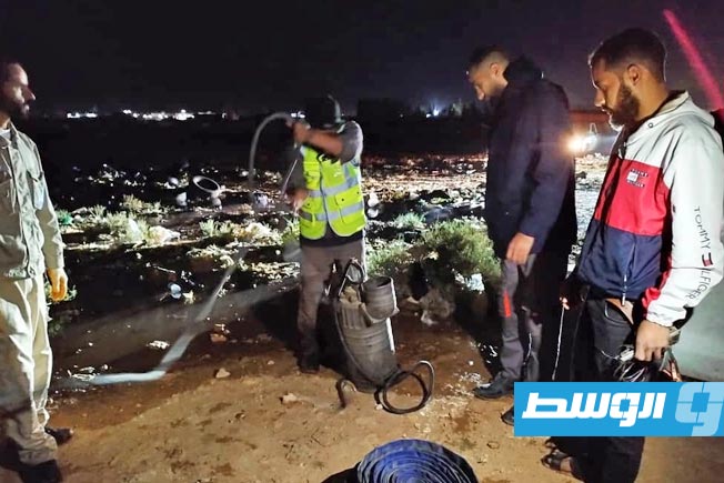 تسرب مياه بخط أجدابيا - بنغازي بعد تعرضه لاعتداء، 29 مارس 2025. (جهاز النهر الصناعي)